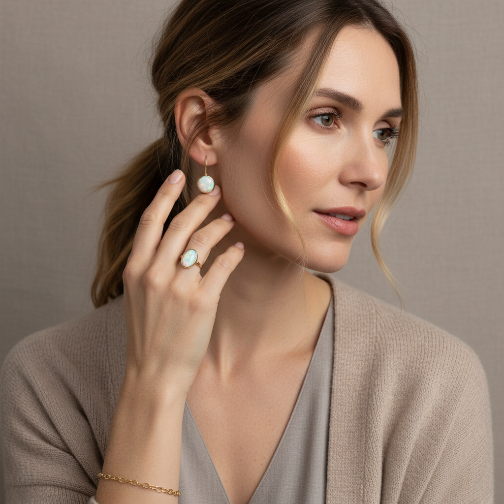 Vintage Opal Stone Gold Earrings