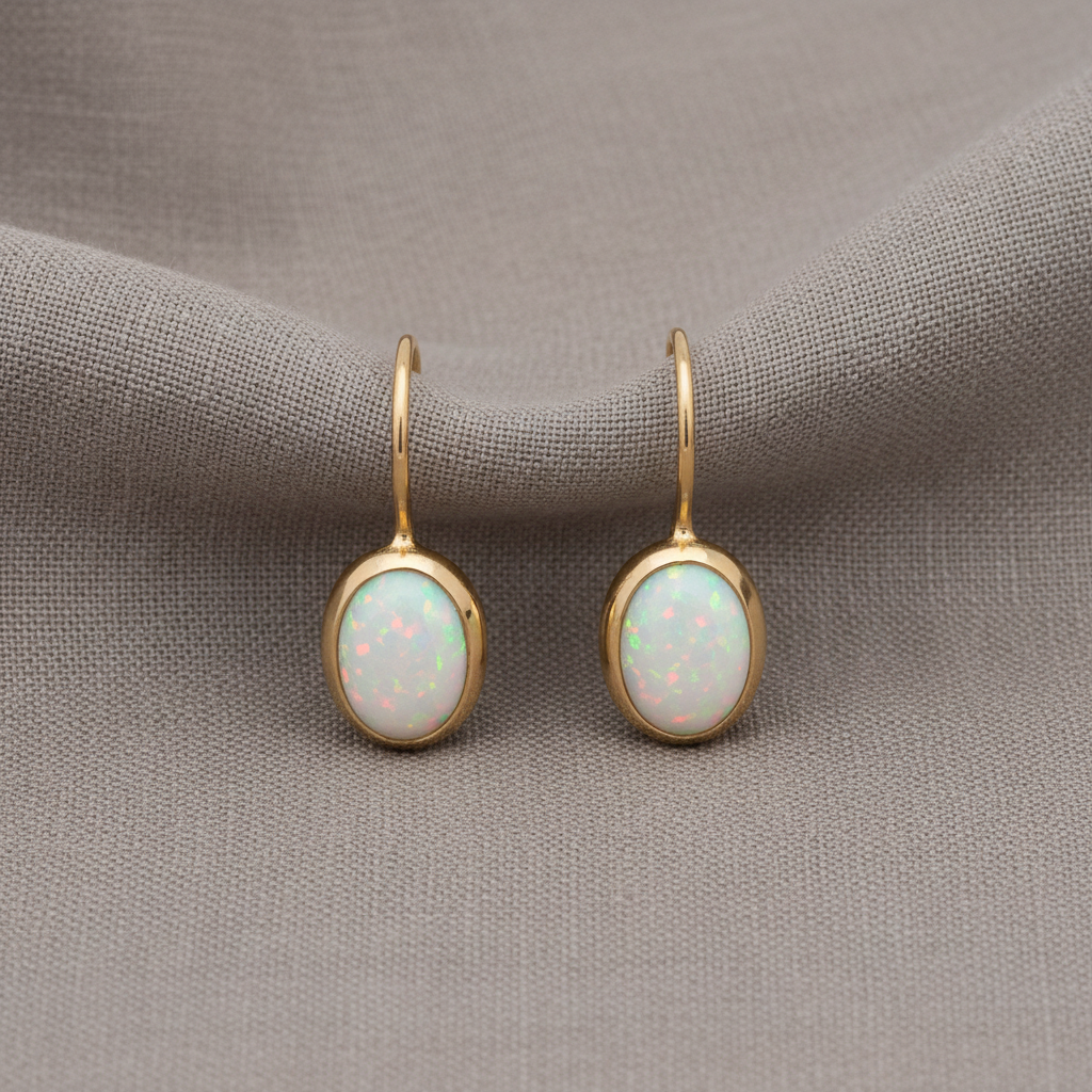 Vintage Opal Stone Gold Earrings