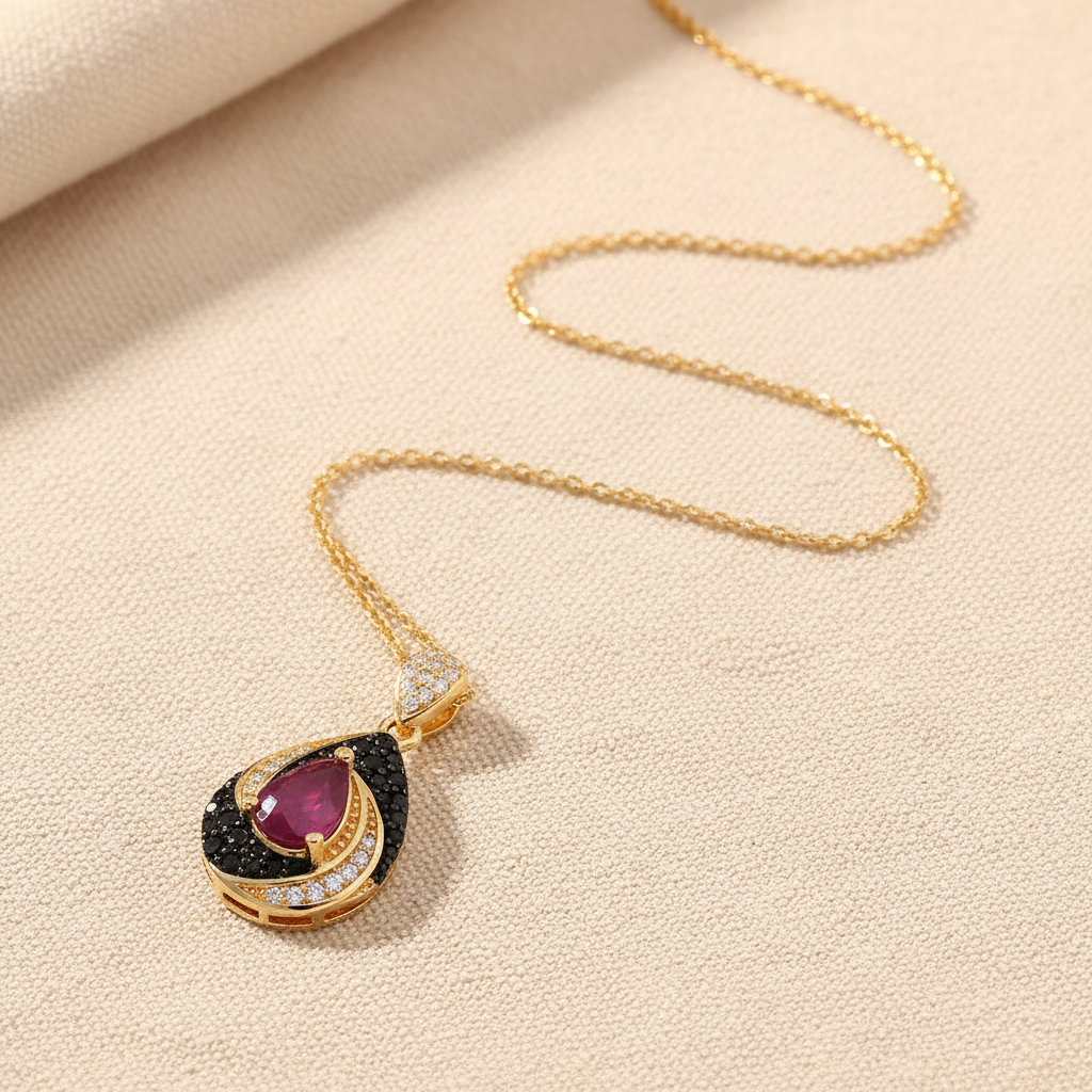 Vintage Pear Ruby Pendant in Sterling Silver