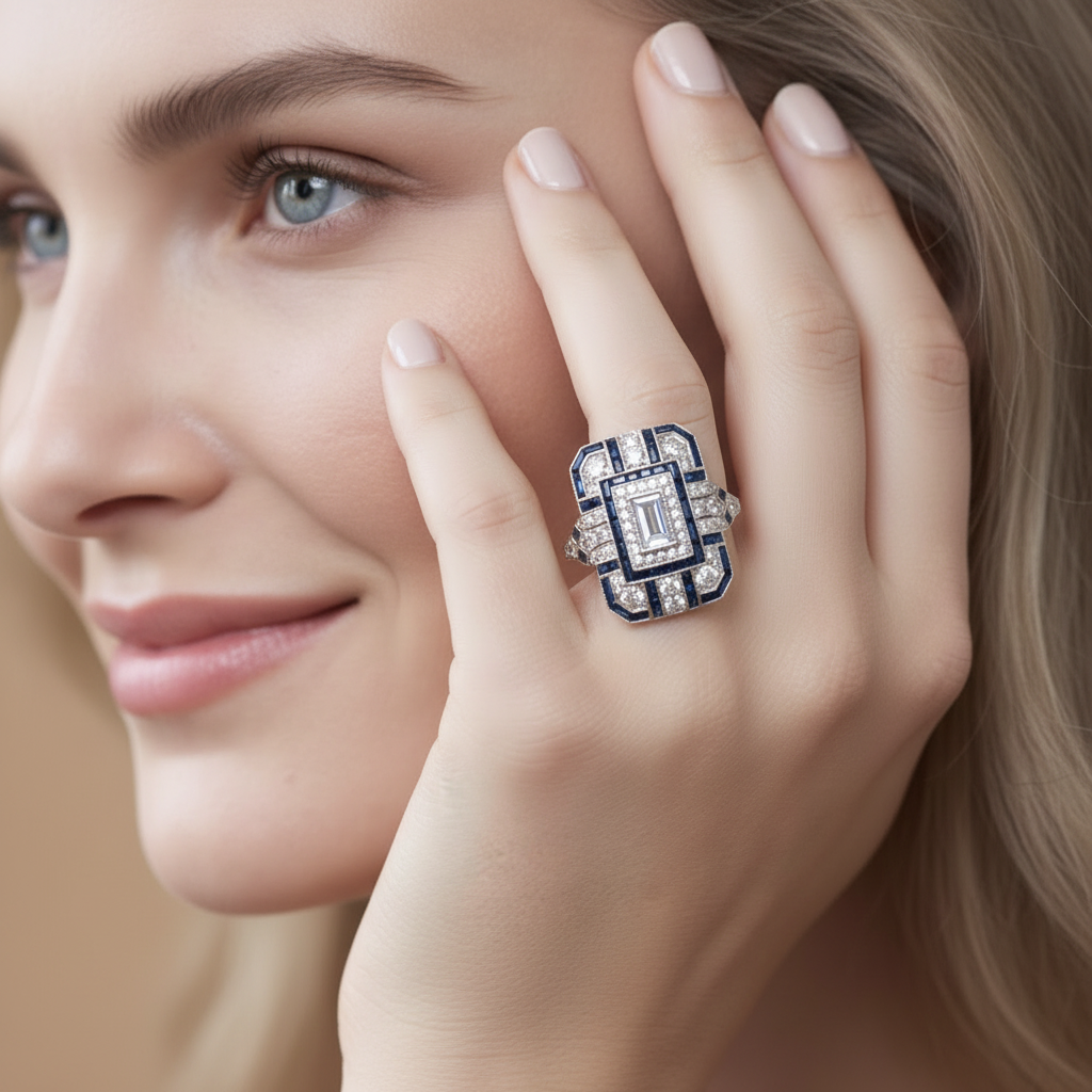 Vintage Silver & Blue Zirconia Ring