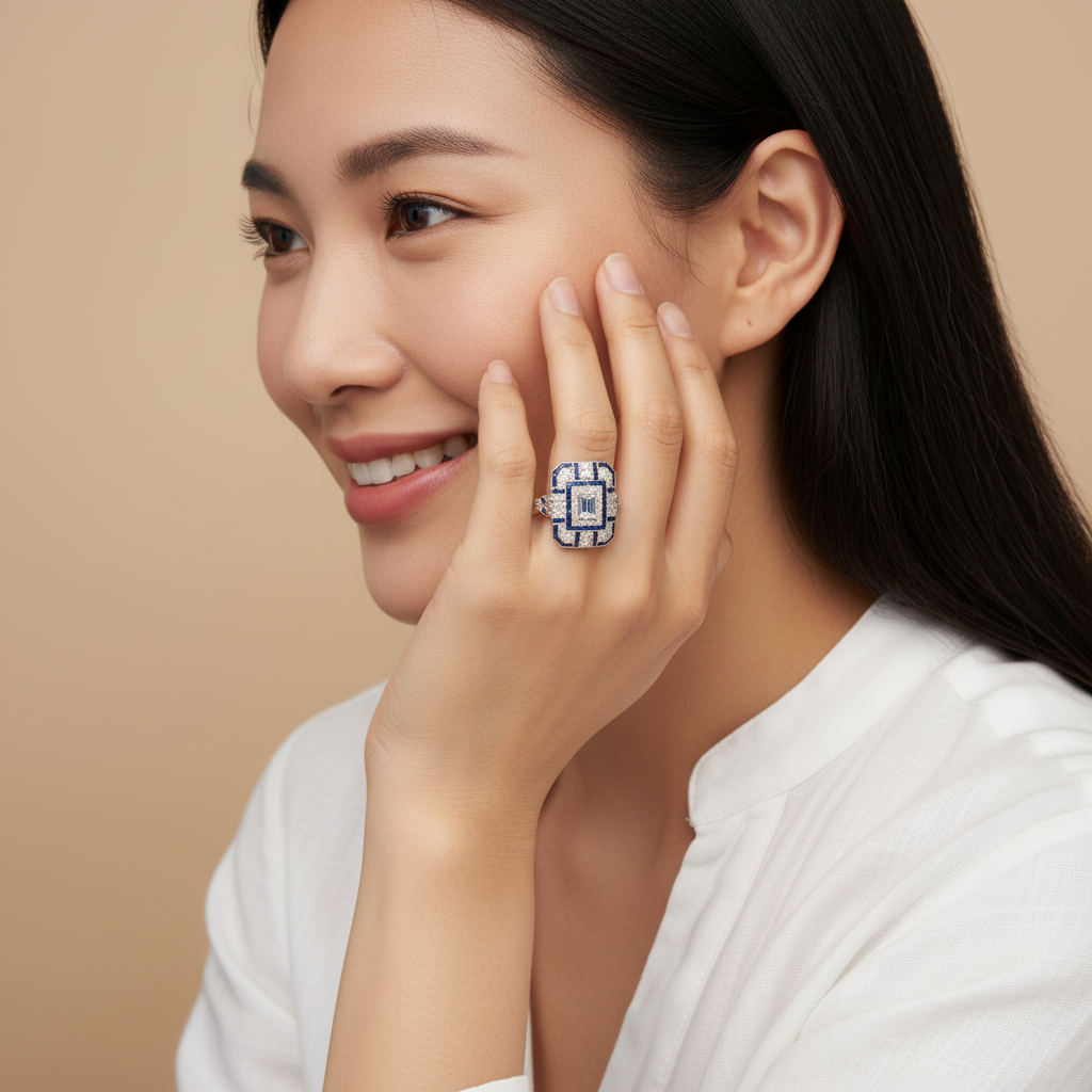 Vintage Silver & Blue Zirconia Ring
