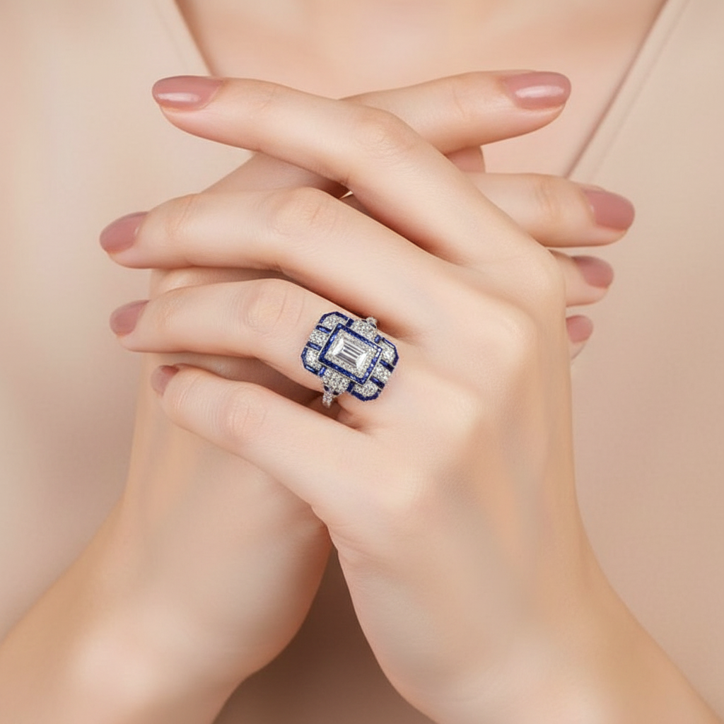 Vintage Silver & Blue Zirconia Ring