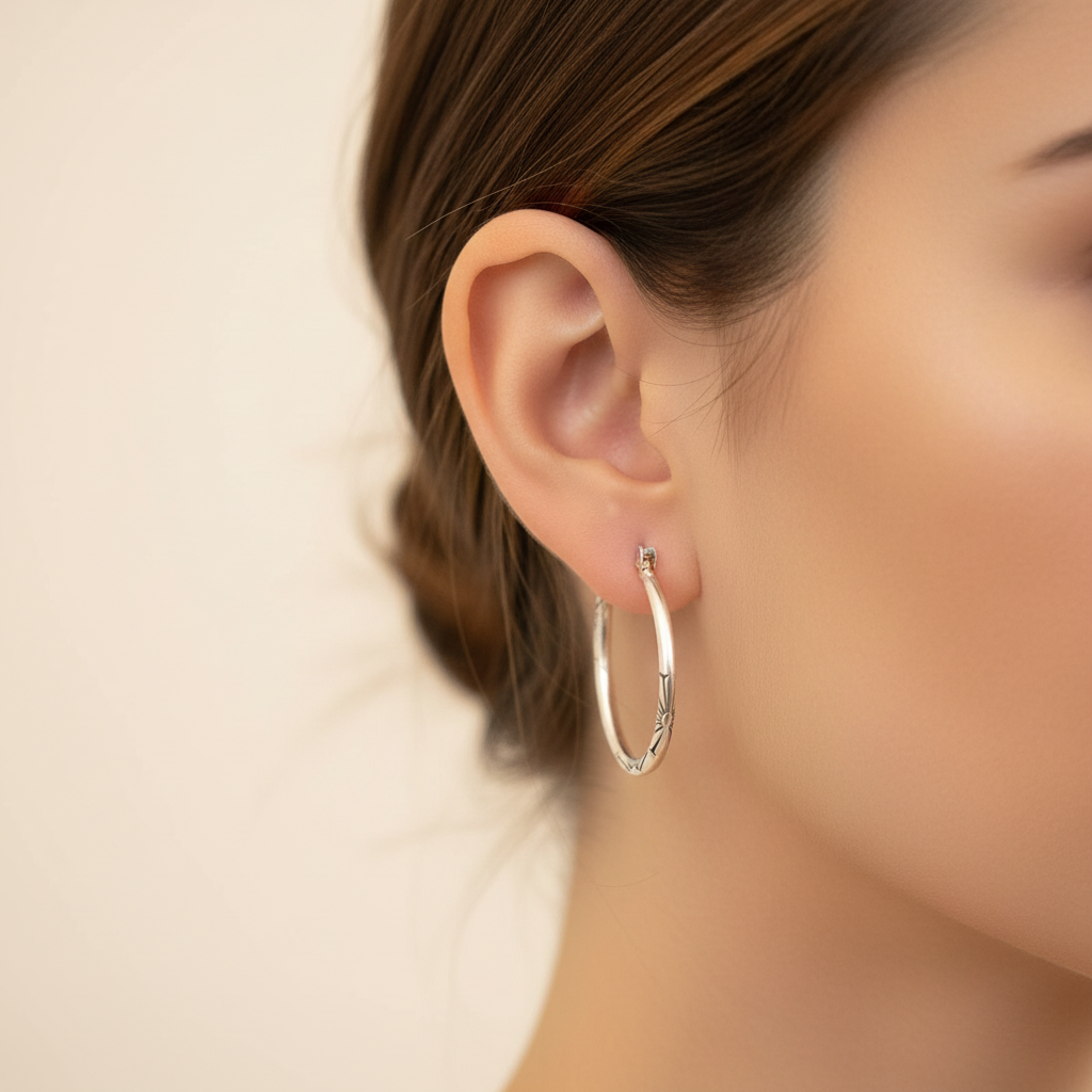 Vintage Silver engraved Hoop Earrings