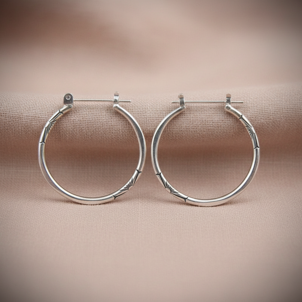 Vintage Silver engraved Hoop Earrings