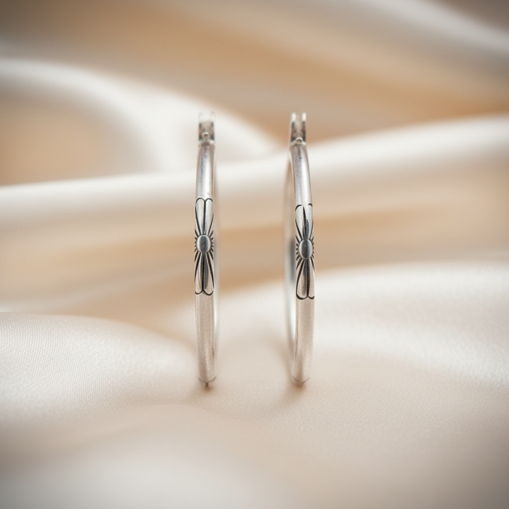 Vintage Silver engraved Hoop Earrings