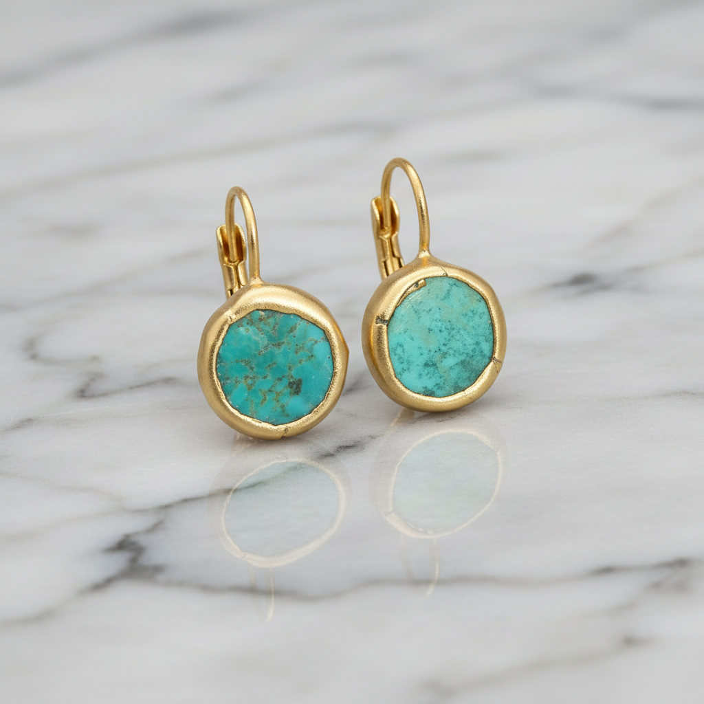Vintage Turquoise Earrings in Gold — Front