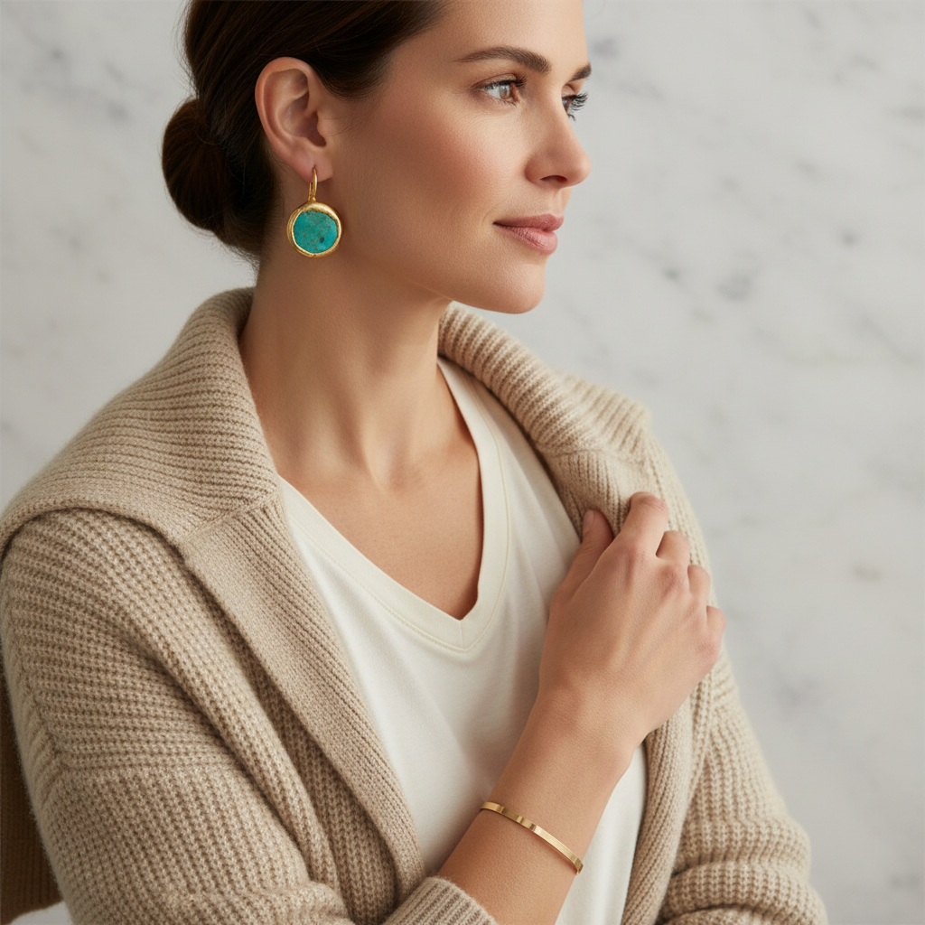 Vintage Turquoise Earrings in Gold