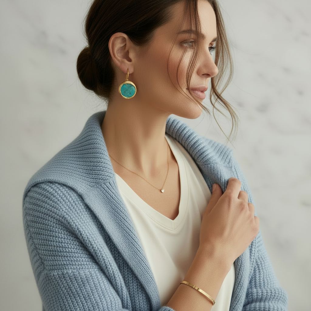 Vintage Turquoise Earrings in Gold