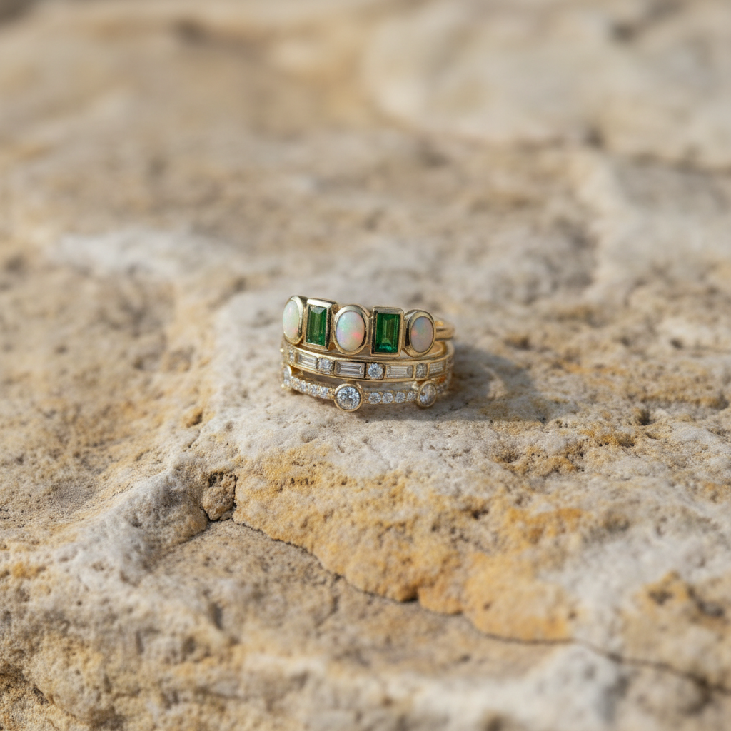 Vintage White and Green Opal Rings