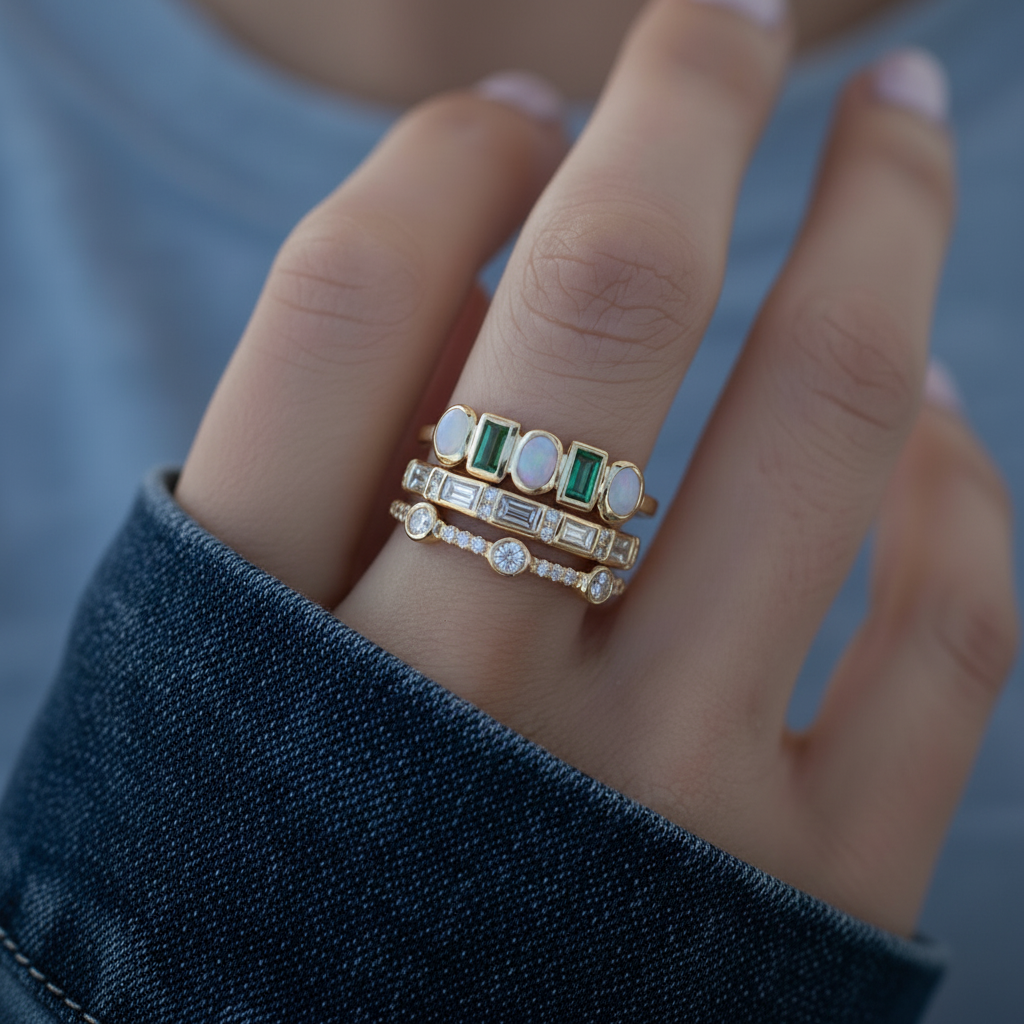 Vintage White and Green Opal Rings
