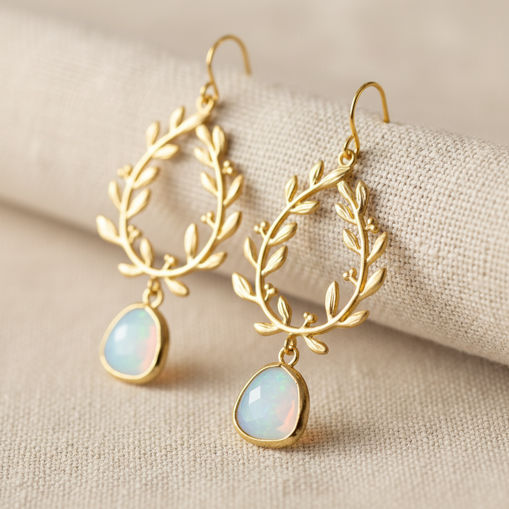 Vintage White Opal Golden Drop Earrings