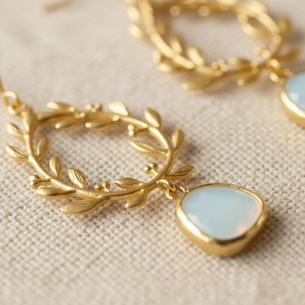 Vintage White Opal Golden Drop Earrings