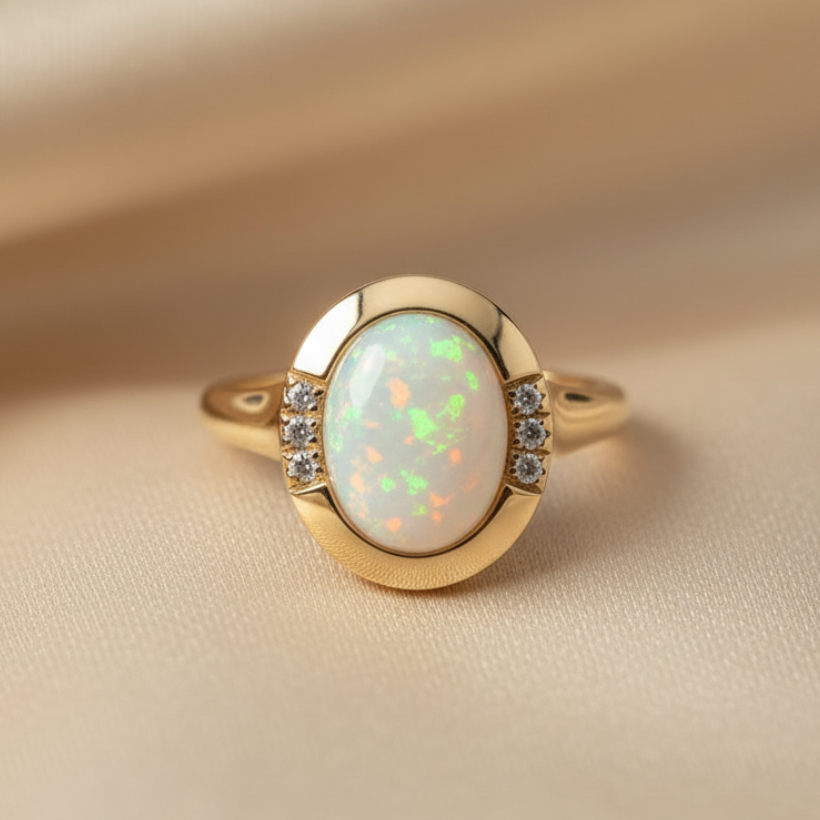 Vintage White Opal Gold Ring | Dainty Gemstone Statement Ring