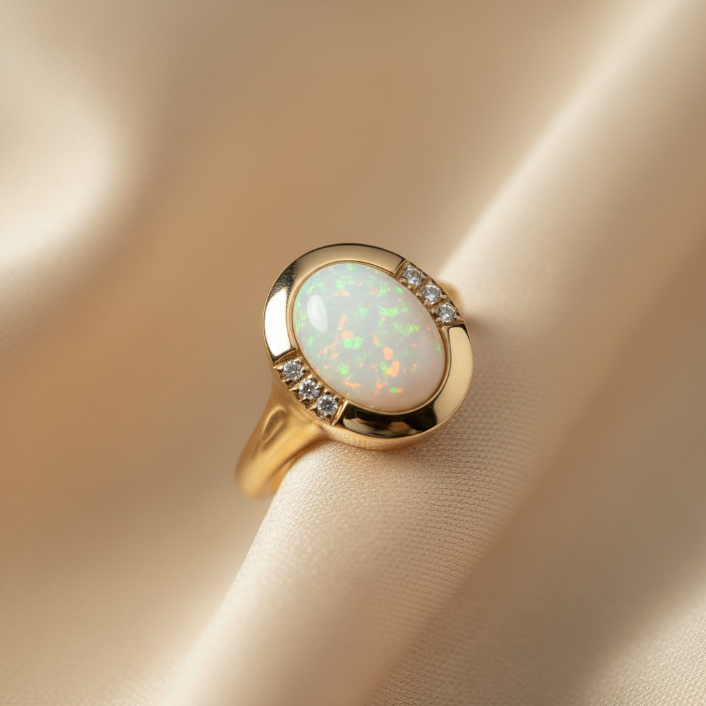 Vintage White Opal Gold Ring | Dainty Gemstone Statement Ring