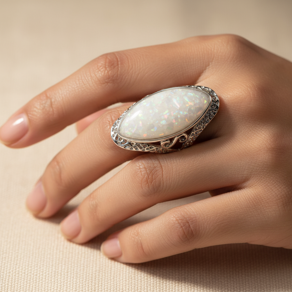 Vintage White Opal Silver Ring