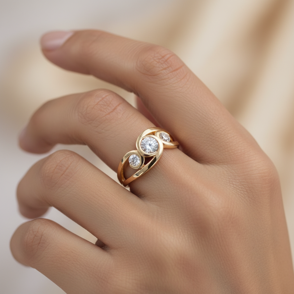 Vintage Inlaid Zirconia Spiral Gold Ring