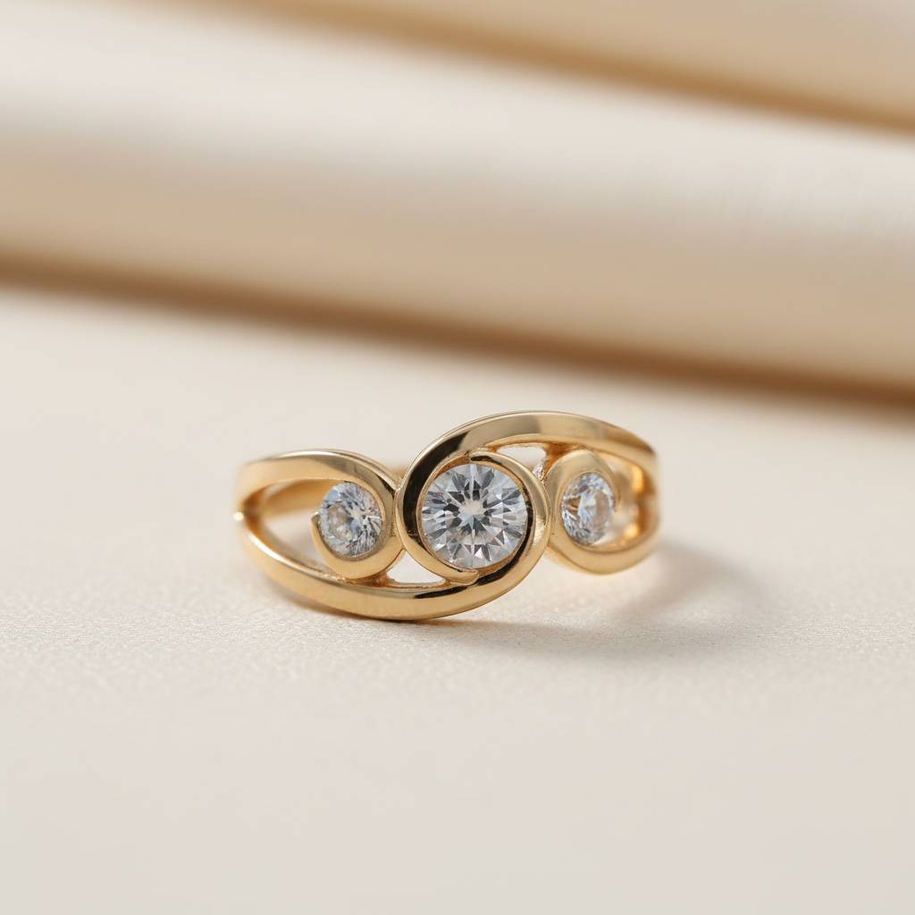 Vintage Inlaid Zirconia Spiral Gold Ring