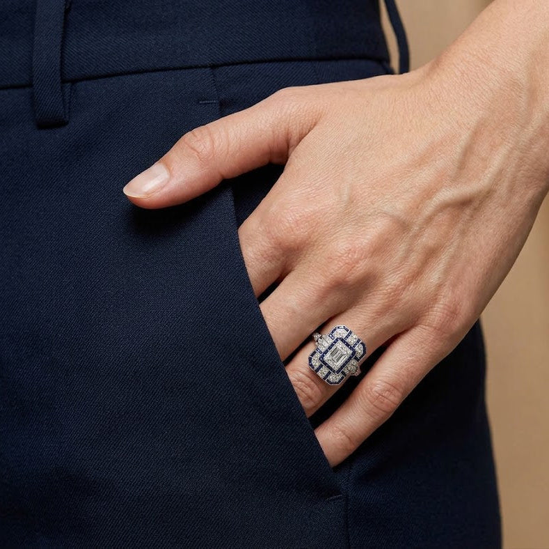 Vintage Silver & Blue Zirconia Ring