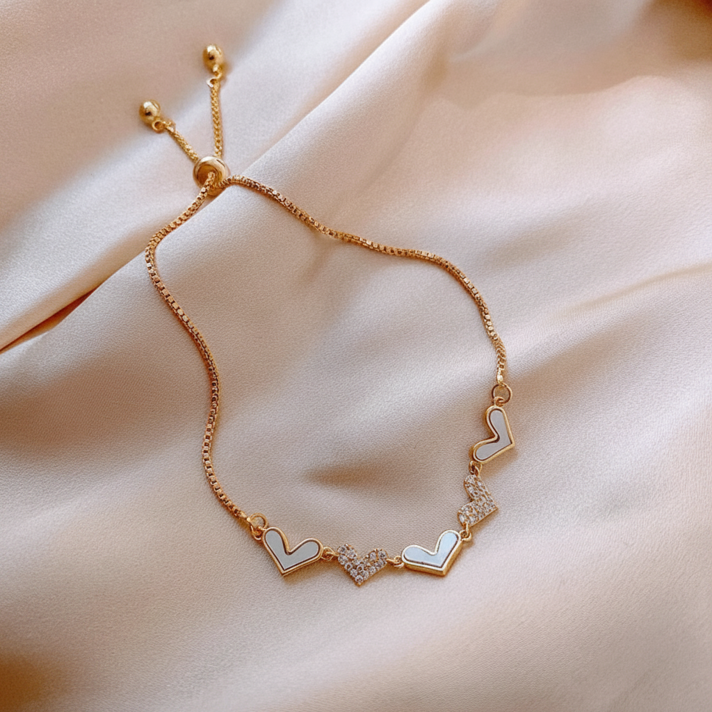White Enamel & Gold Heart Bracelet