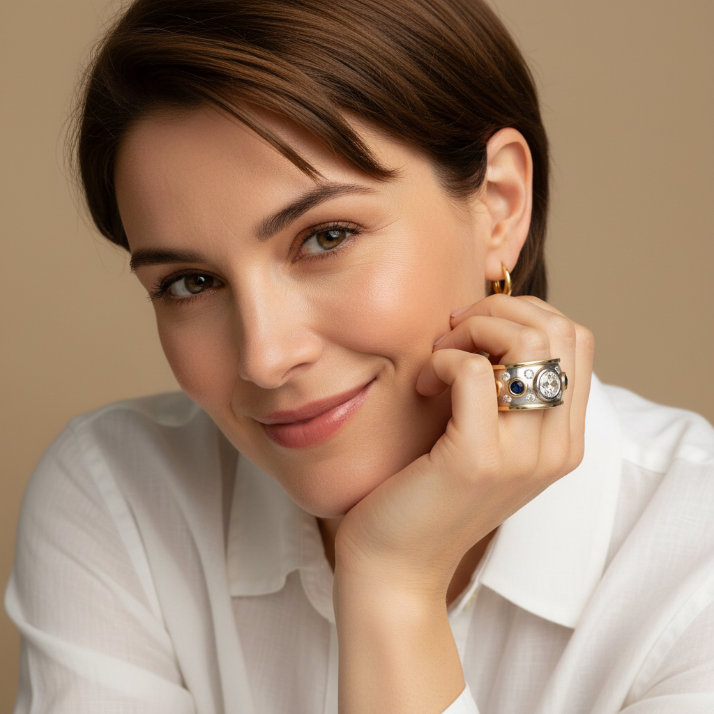 Vintage Golden Inlaid Zirconia Ring