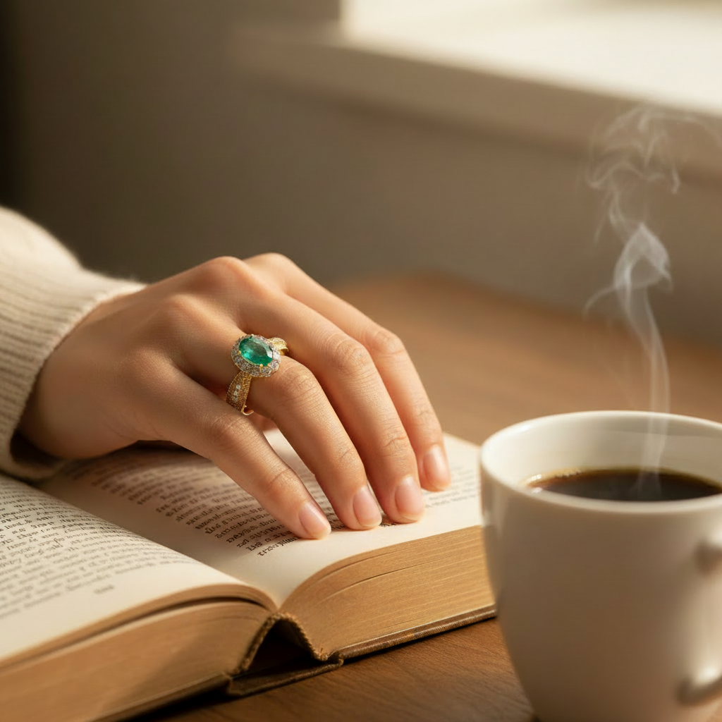 Natural Emerald Halo Ring in Sterling Silver