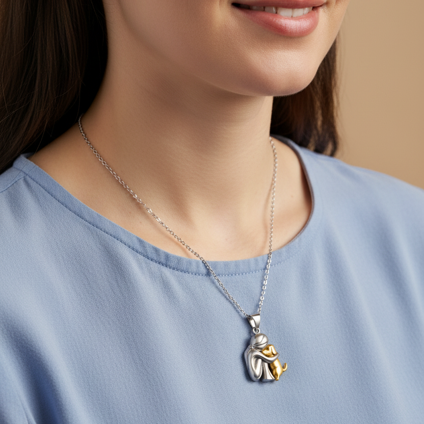Silver & Gold Hug Dog Necklace