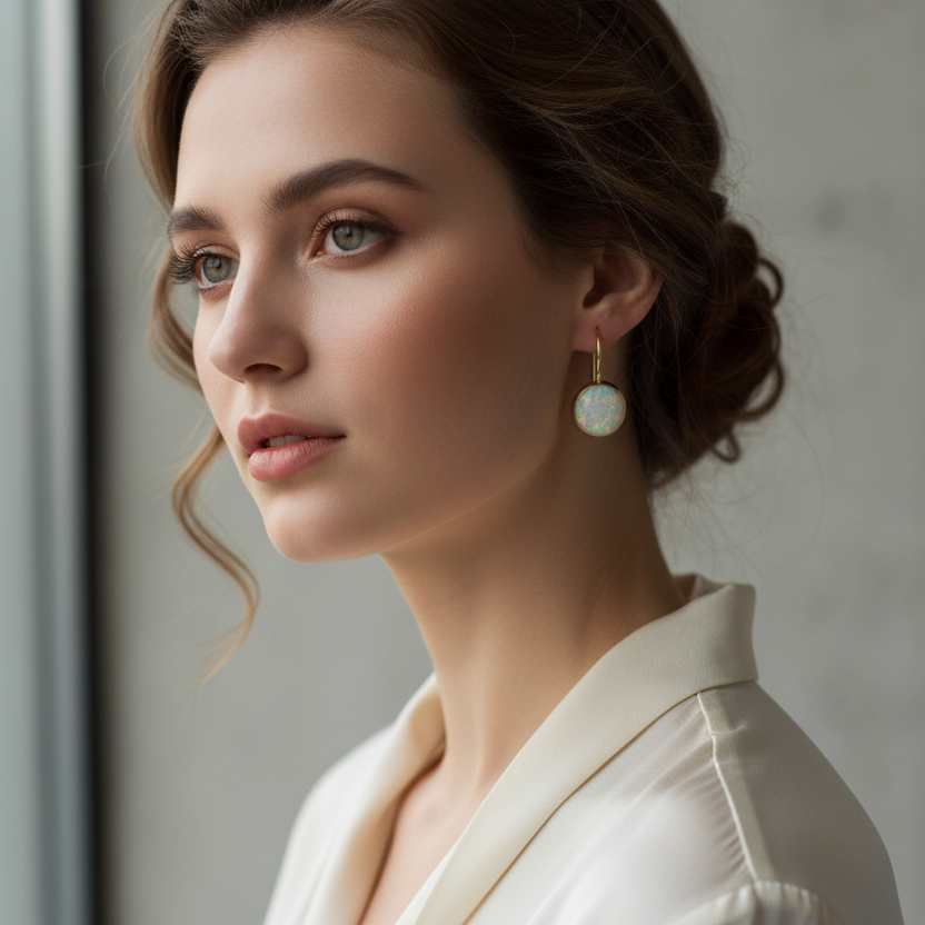 Vintage Opal Stone Gold Earrings