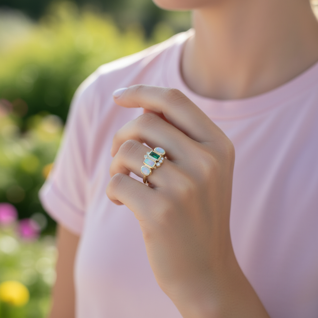 Vintage White and Green Opal Rings