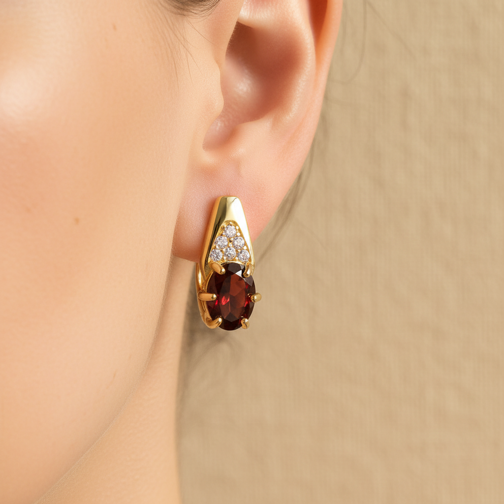 Natural Garnet Ring and Earring Set in Sterling Silver