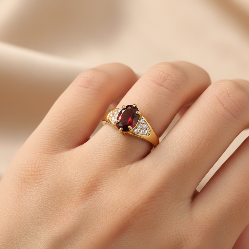 Natural Garnet Ring and Earring Set in Sterling Silver