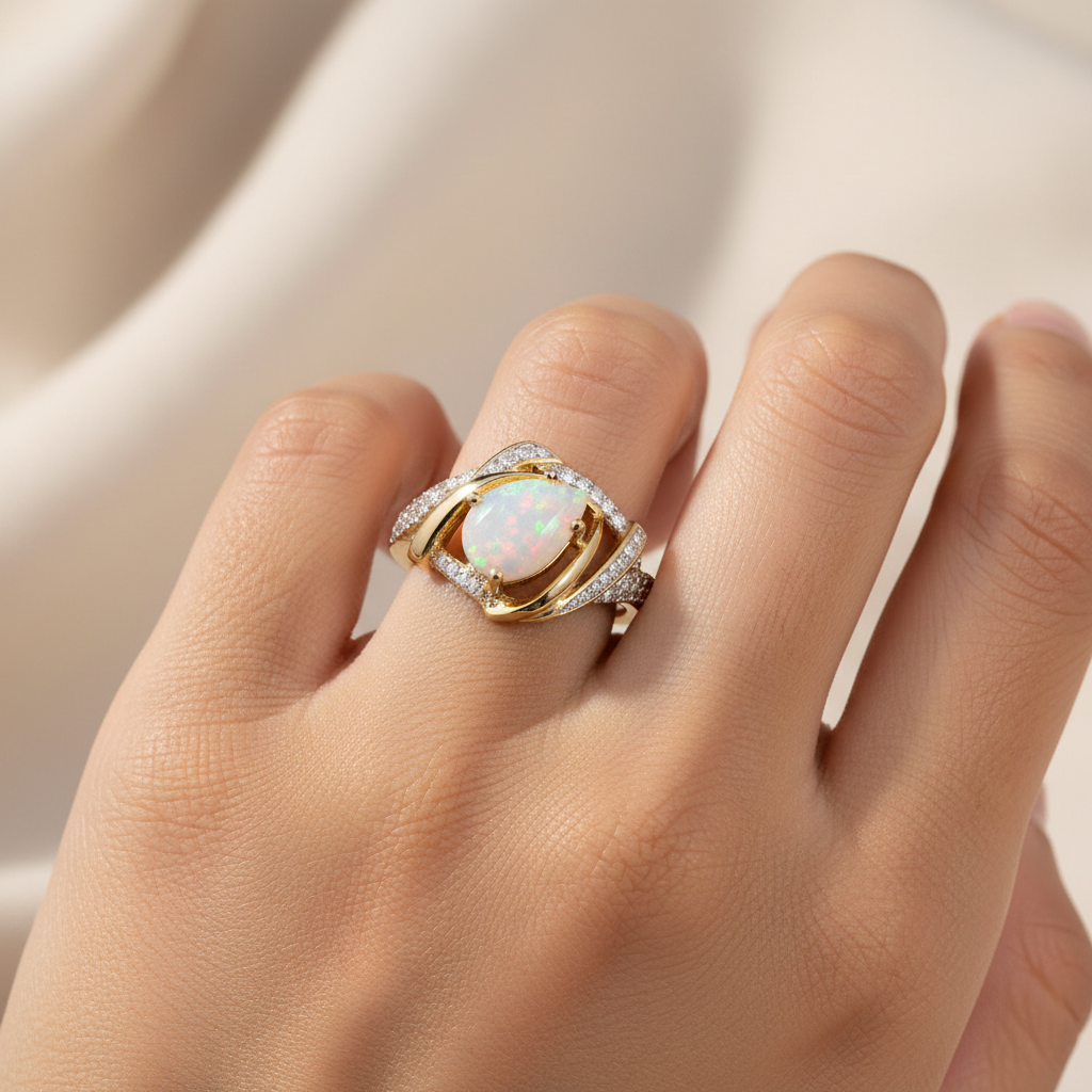 Natural Marquise Opal Ring in gold  |in Sterling Silver