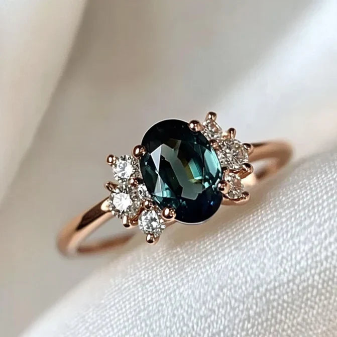 Vintage Blue Oval Zirconia Gold Ring
